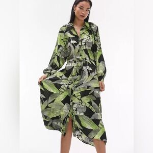 Topshop Printed Midi Shirt Dress